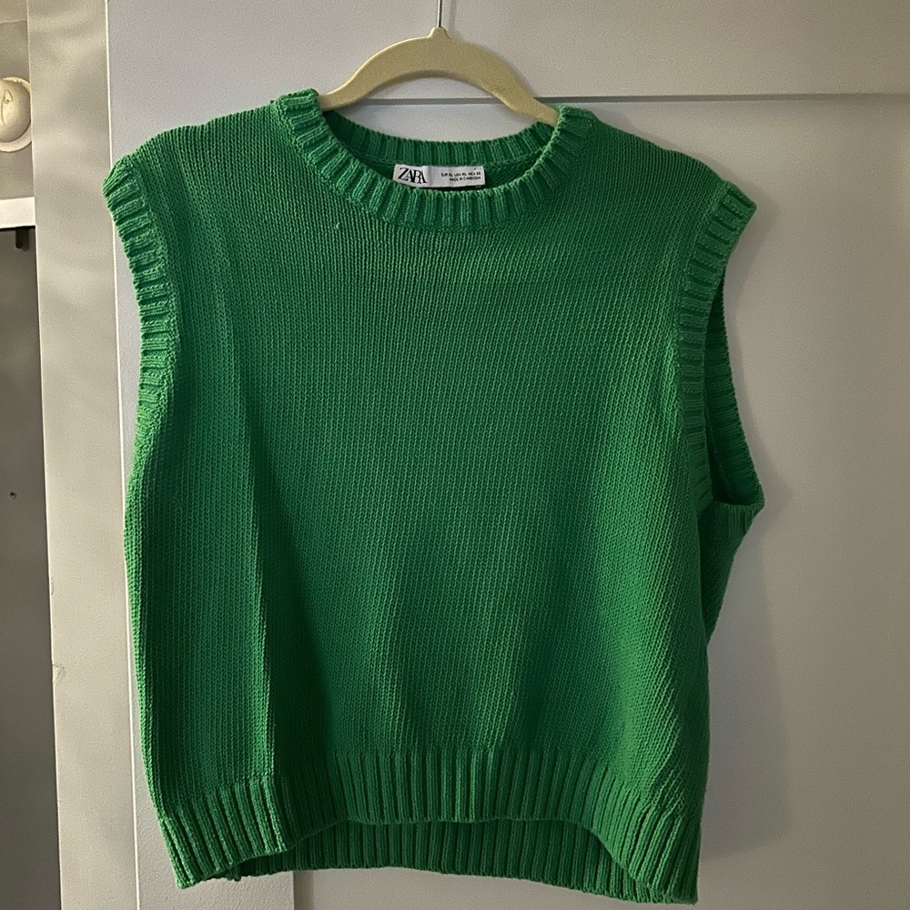 Zara Green Crew Neck Knit Sweater - Picture 2 of 2